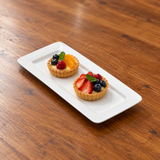10″ × 4¼″ White Ceramic Rimmed Rectangular Plate — dessert serving