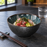 A0097-OB obsidian ceramic bowl serving tuna and avocado rice