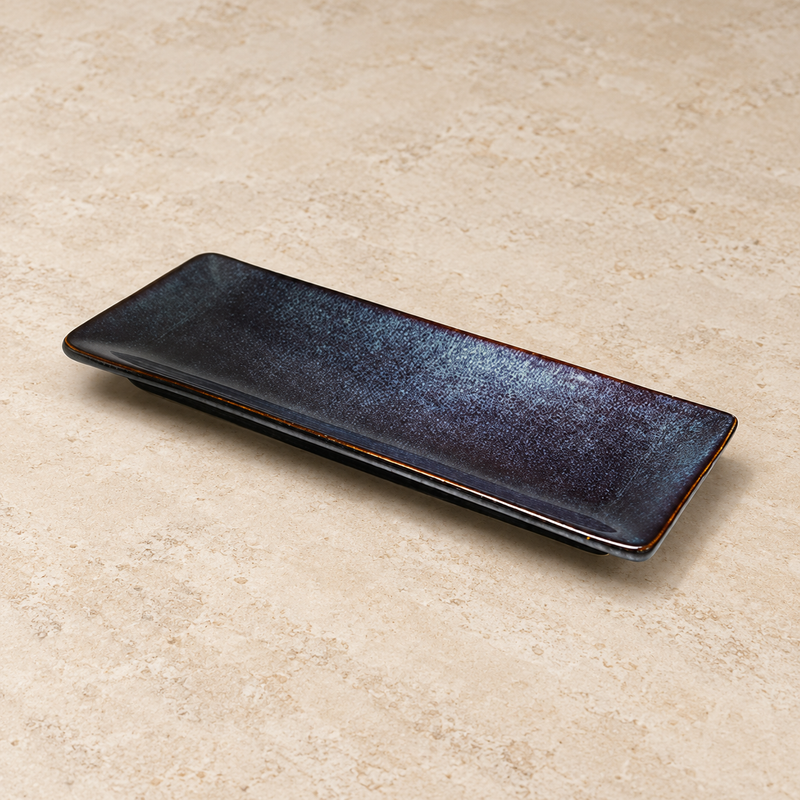 10.25" × 4" Obsidian Ceramic Rectangular Plate — Compact Countertop Service