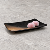 A0404-BR black and rust rectangular ceramic plate with pink mochi