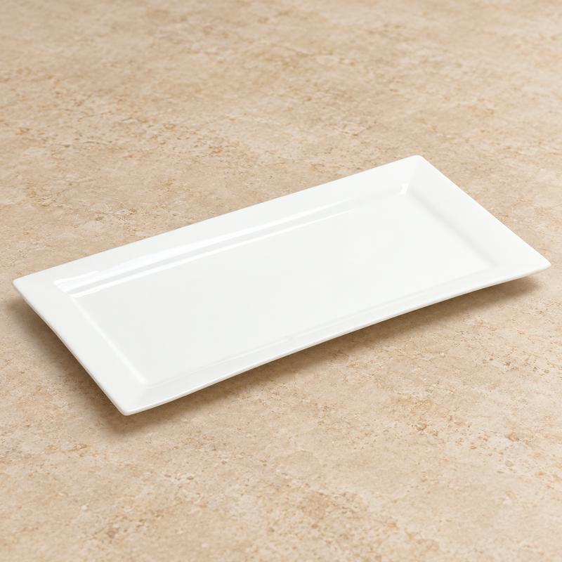 14¼″ × 6¾″ White Porcelain Rectangular Plate — A Natural Table Setting