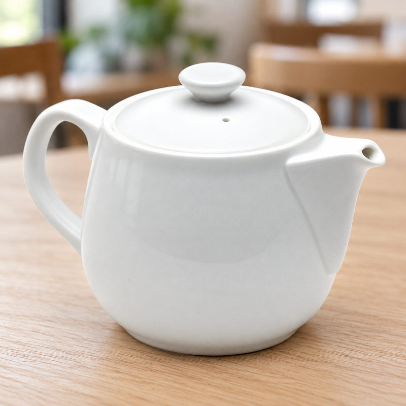A10989 white ceramic teapot — white ceramic in a table setting