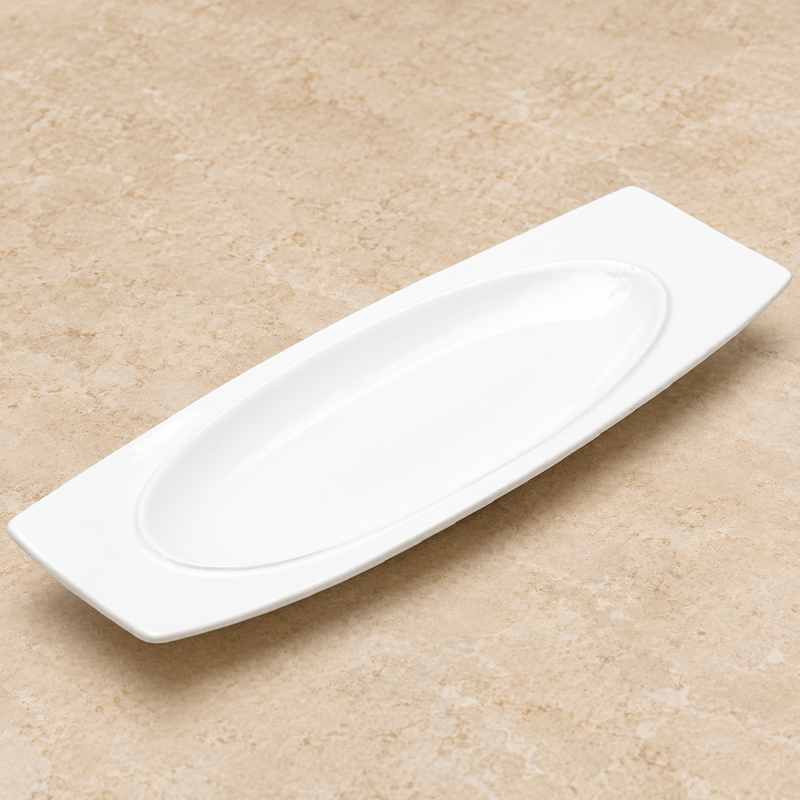 12″ × 4½″ White Porcelain Rectangular Plate — A Natural Table Setting
