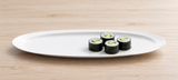 A18966 shallow white oval platter with four cucumber maki