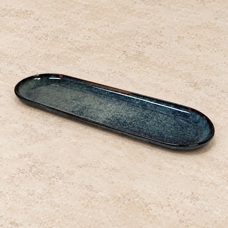 16" × 5.25" Obsidian Ceramic Serving Platter — A Shared Presentation in a Slim Format