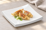 A5741 white square ceramic plate with gyoza.