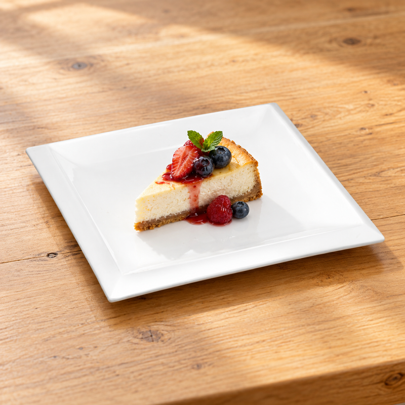 10″ White Ceramic Square Plate — Defined Border — A Focused Dessert Course