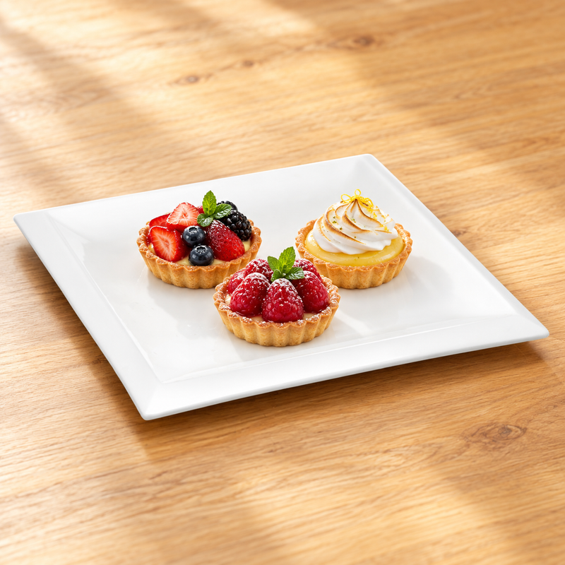 13⅞″ White Ceramic Square Platter — Defined Border — A Sweet Serving Selection