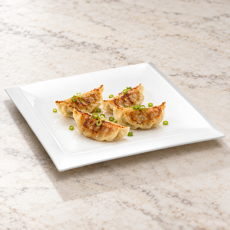 13⅞″ White Ceramic Square Platter — Defined Border — Arrange Small Savory Bites