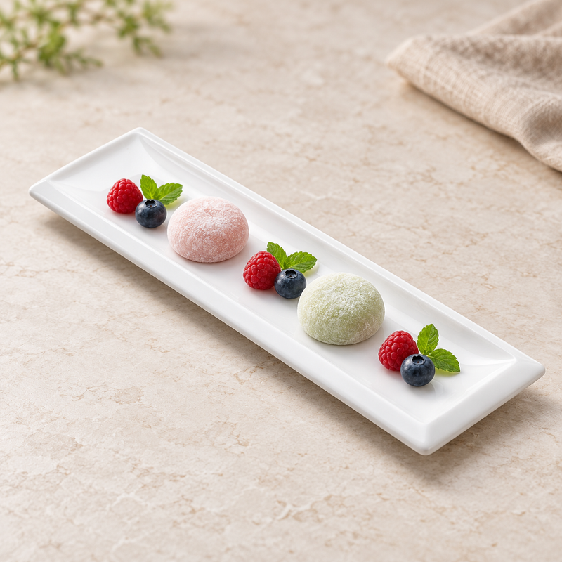 A6291 twelve-inch white ceramic plate with a dessert serving suggestion