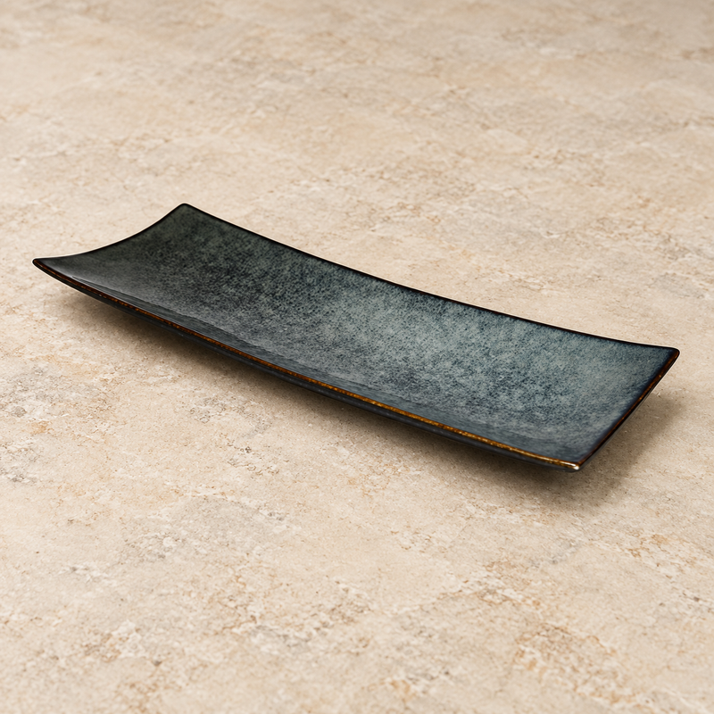 14.5" × 5.5" Obsidian Ceramic Rectangular Platter — A Serving Piece for Shared Courses