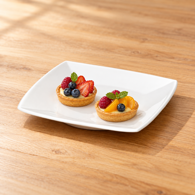 10″ White Ceramic Curved-Square Plate — A Dessert Pairing