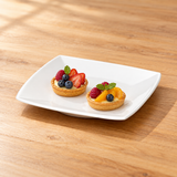 10″ White Ceramic Curved-Square Plate — dessert serving