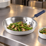 12" Natural-Finish 3003 Aluminum Fry Pan with Silicone Handle with a finished food preparation