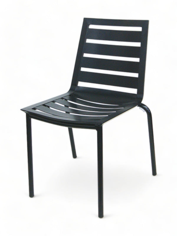 Black Stackable Aluminum Slat-Back Restaurant Chair