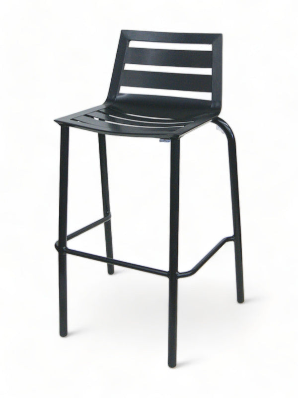 Black Aluminum Slat-Back Restaurant Barstool