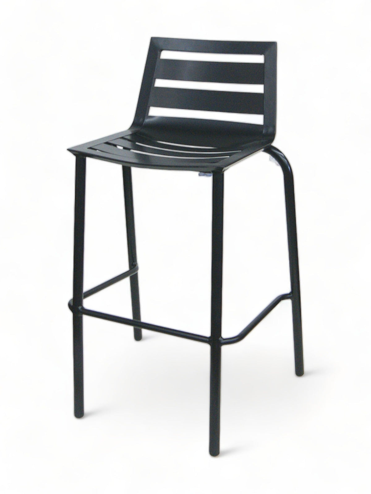 Black Aluminum Slat-Back Restaurant Barstool in Black