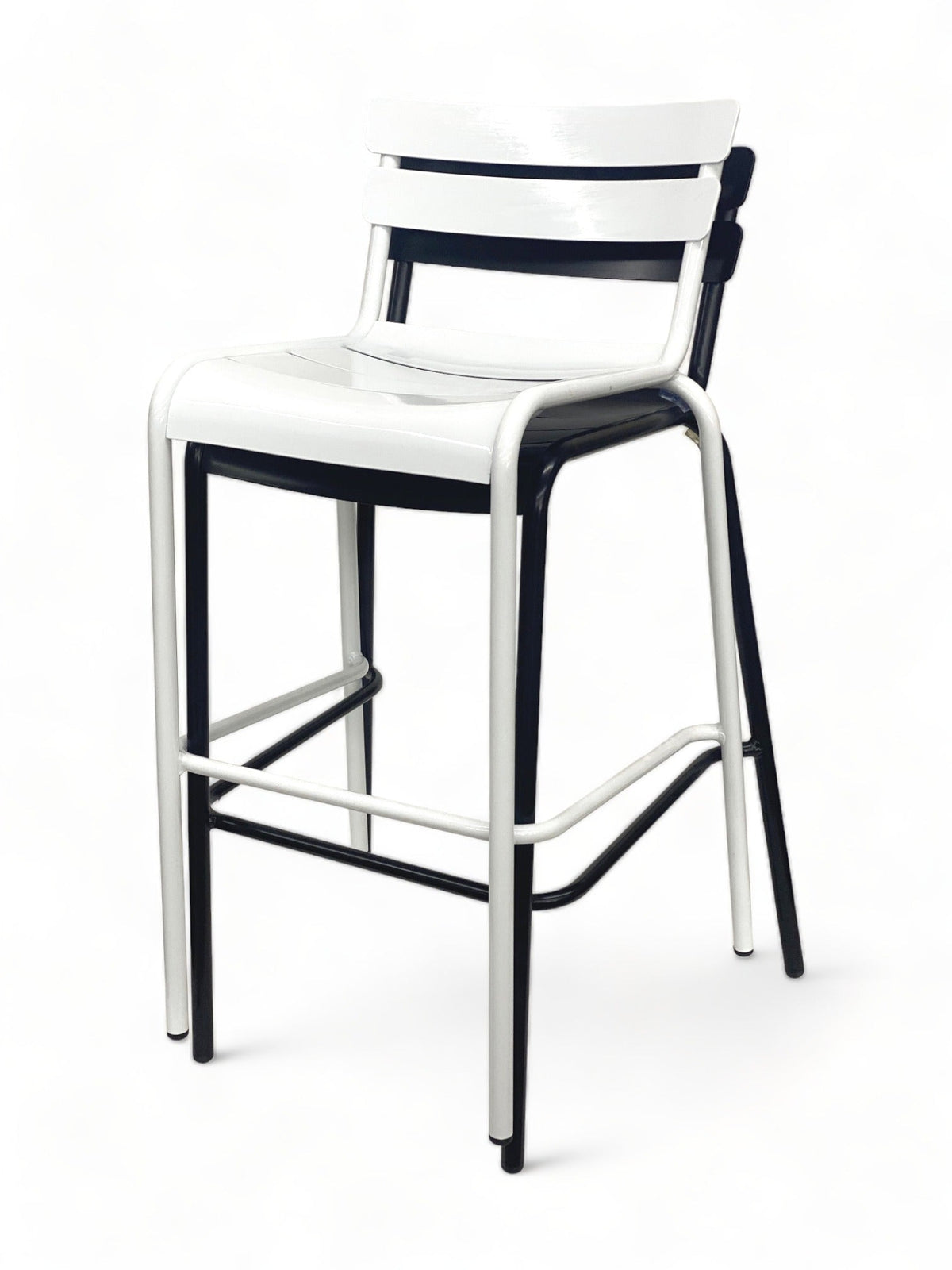 Aluminum Two-Slat Restaurant Barstool in White