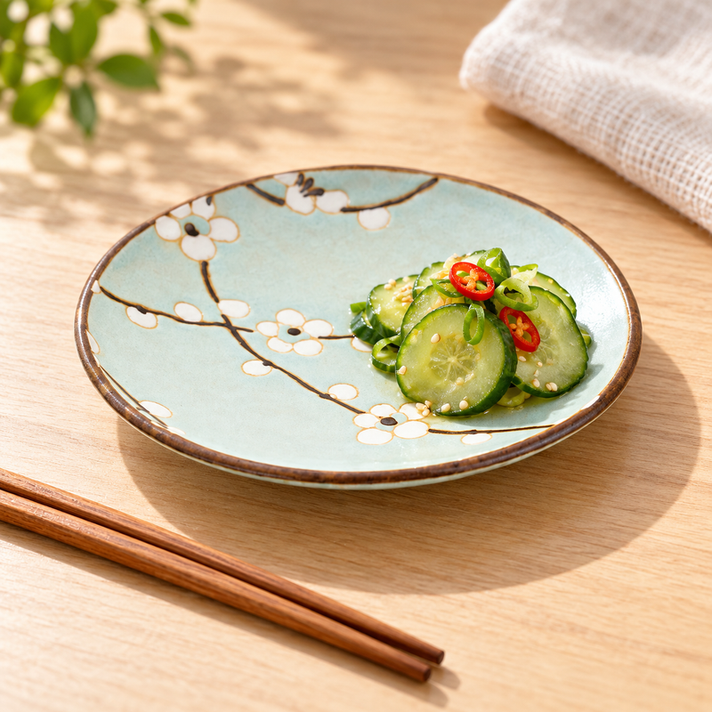 Q25-BP Aqua Blossom side plate with cucumber salad