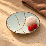 Q25-BP Aqua Blossom side plate with mochi and raspberries
