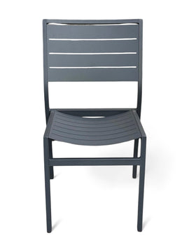 Black Aluminum Slat-Back Stackable Restaurant Patio Chair