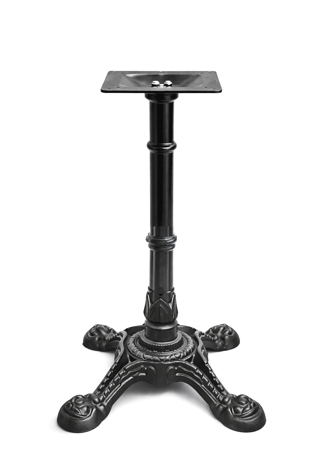 Black cast iron ornamental 4-prong table base, 28-inch height