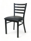 Black metal restaurant chair with black padded seat