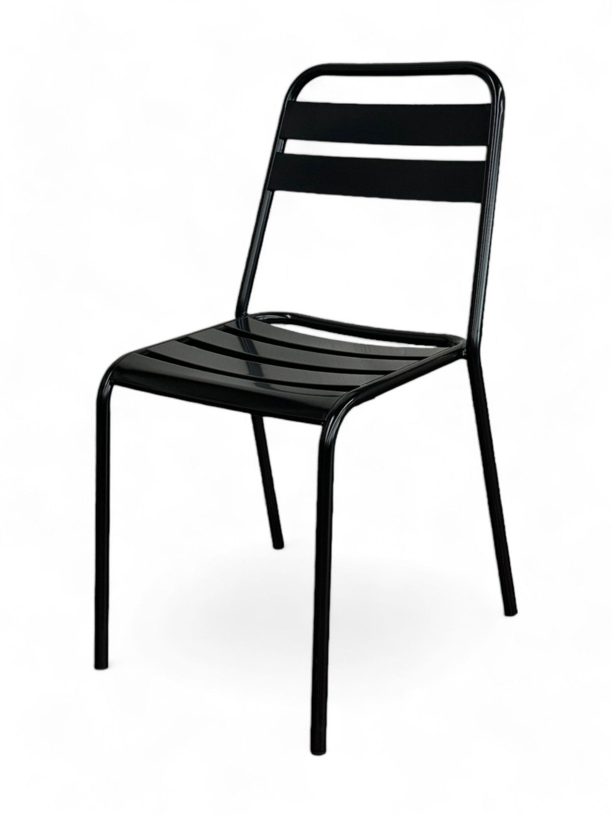 Black Metal Slat-Back Stackable Restaurant Patio Chair