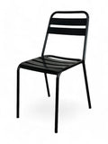 Black Metal Slat-Back Stackable Restaurant Patio Chair