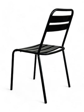 Black Metal Slat-Back Stackable Restaurant Patio Chair