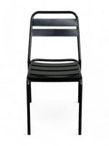 Black Metal Slat-Back Stackable Restaurant Patio Chair
