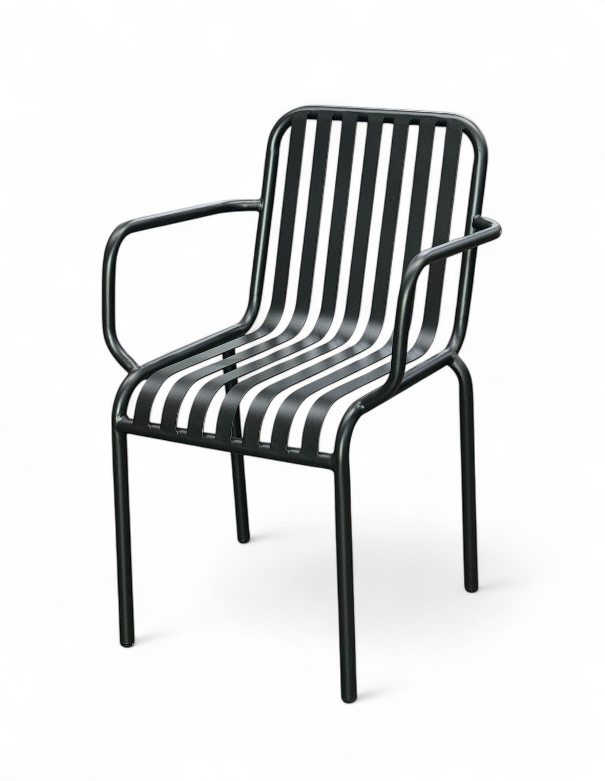Black Metal Slatted Stackable Restaurant Patio Armchair