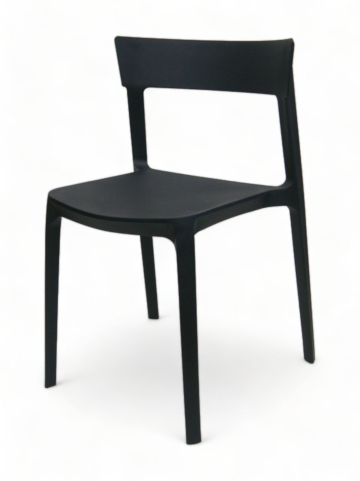 Black open-back plastic restaurant chair