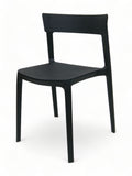 Black open-back plastic restaurant chair