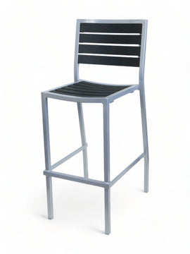 Black Stackable Indoor/Outdoor Barstool with Silver Aluminum Frame