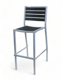 Black Stackable Indoor/Outdoor Barstool with Silver Aluminum Frame
