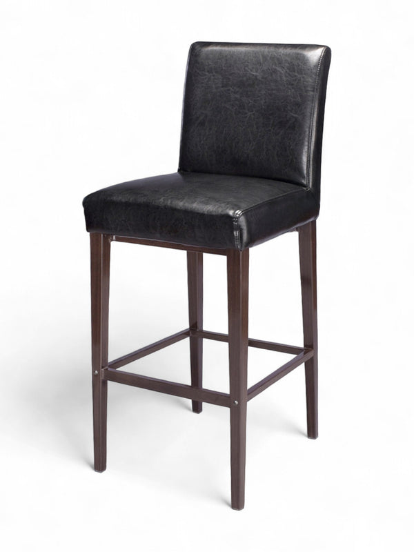 Black Upholstered Restaurant Barstool with Wood-Grain Metal Frame