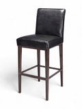 Black Upholstered Restaurant Barstool with Wood-Grain Metal Frame