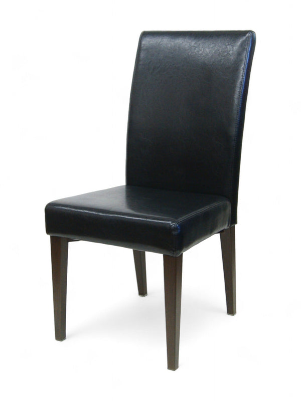 Black Vinyl Restaurant Chair with Walnut-Finish Metal Frame