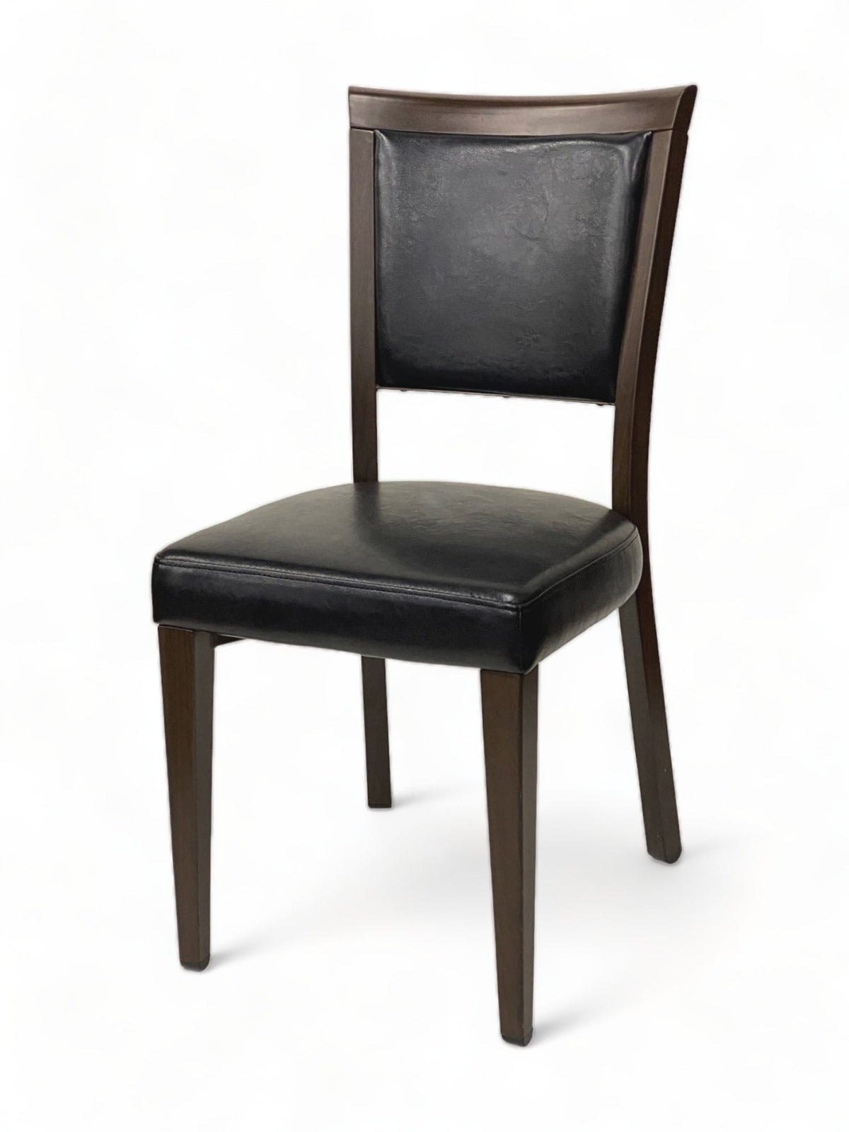 Black Vinyl Restaurant Chair with Walnut-Finish Metal Frame
