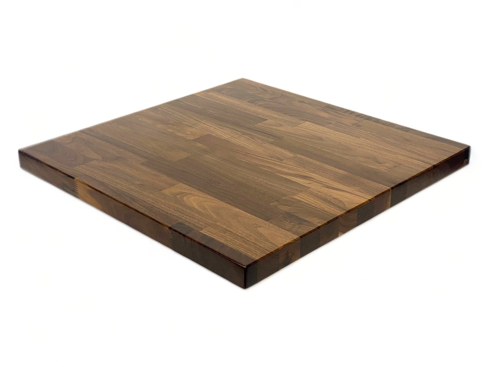 Natural black walnut butcher block tabletop, square finish example