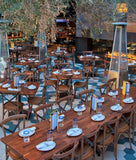 Natural black walnut butcher block tabletops in restaurant setting; bases and other furniture not included; dimensions vary by size