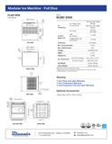 Blue Air BLMD-500A manufacturer plan views, dimensional allowances, utility connections and condition-specific ice-production ratings.