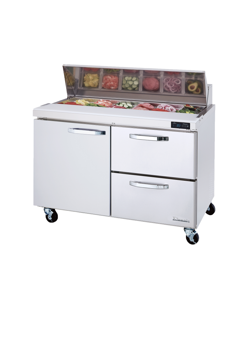 Blue Air BLPT48-D2R-HC 48" Stainless Steel Sandwich Prep Refrigerator - 2 Drawers 1 Door (L)