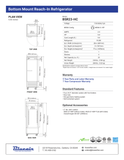 Blue Air BSR23-HC manufacturer dimensional drawing, showing top, front and side views with door swing and handle/caster measurements.