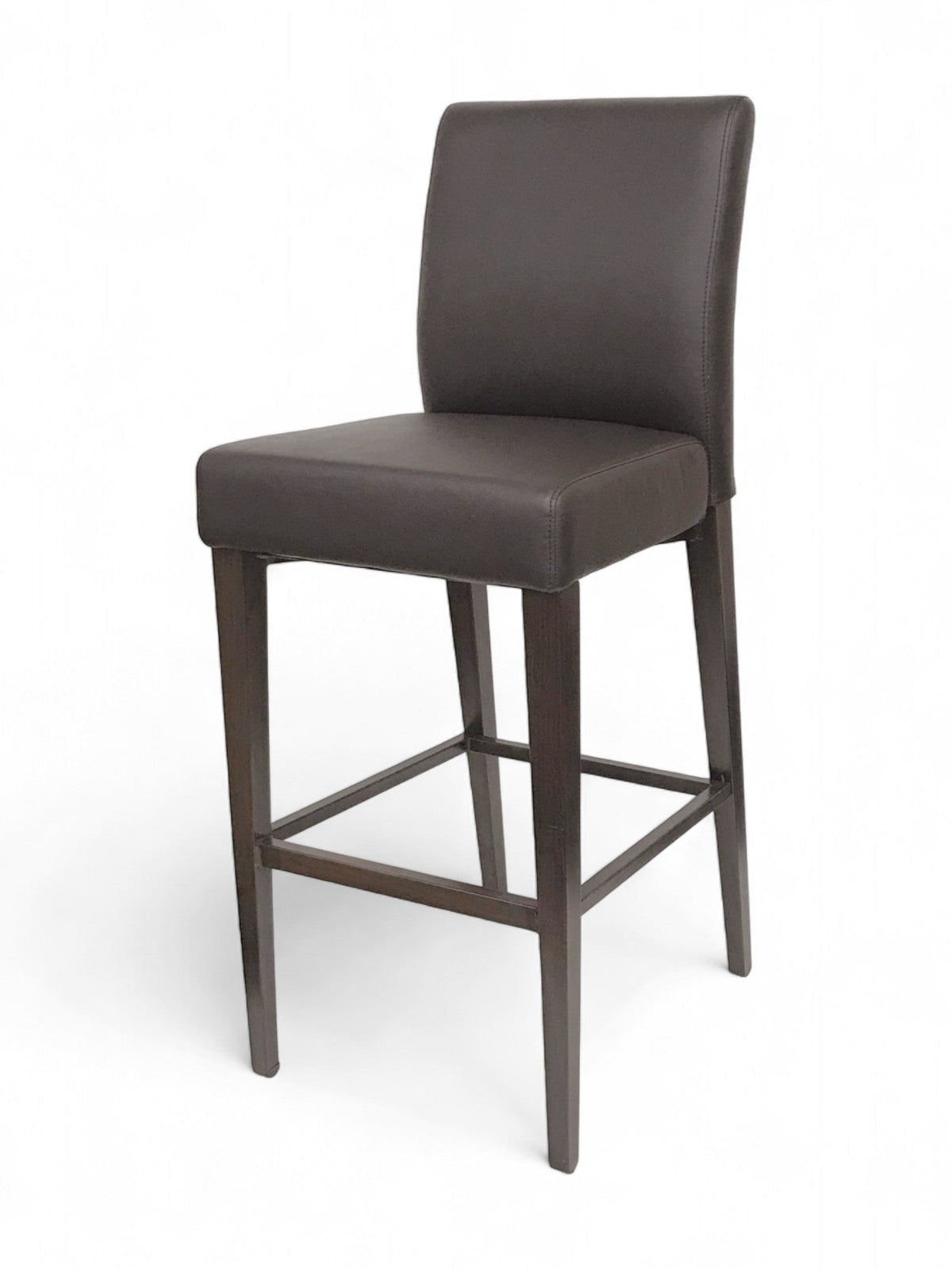 Brown Upholstered Restaurant Barstool with Wood-Grain Metal Frame