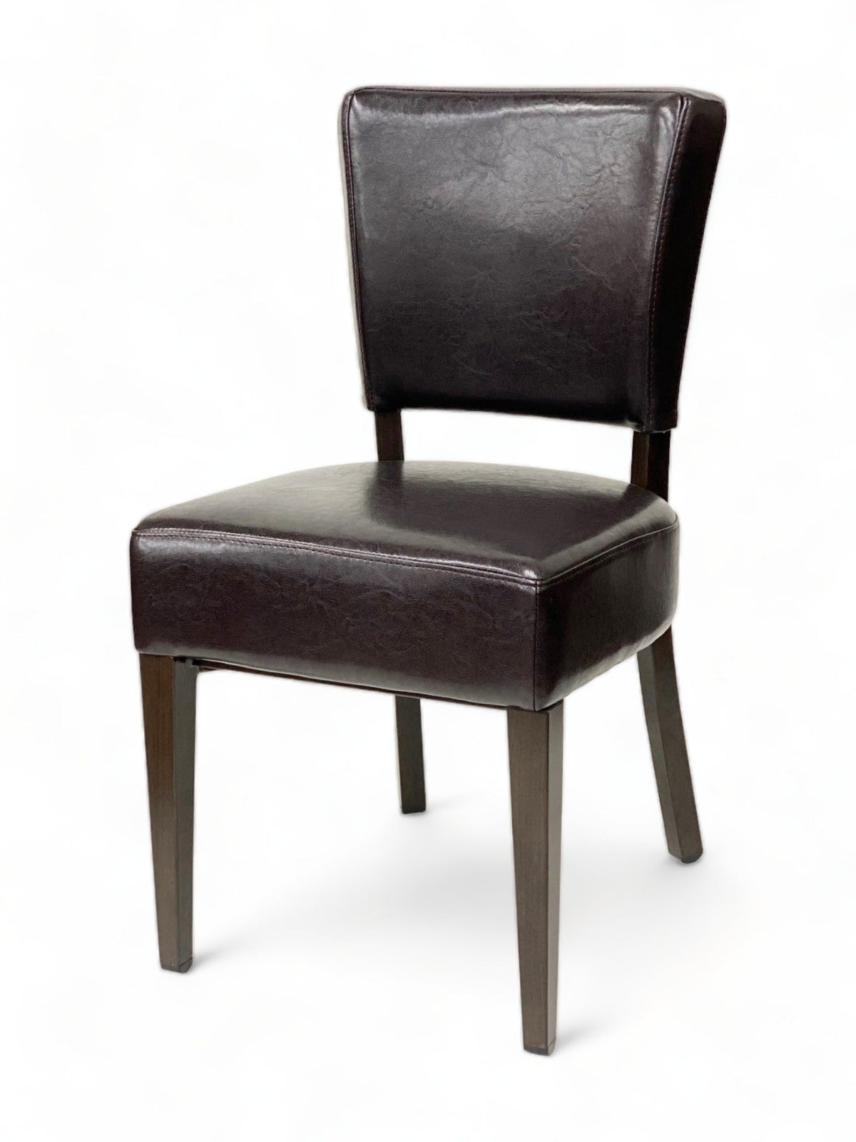 Brown Upholstered Restaurant Chair with Walnut-Finish Metal Frame