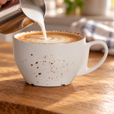 AW-8782 Splash Blanch cappuccino cup in a coffee preparation setting; contextual accessories not included.