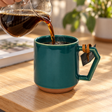 C010 teal ceramic mug in a coffee pouring setting; contextual accessories not included.