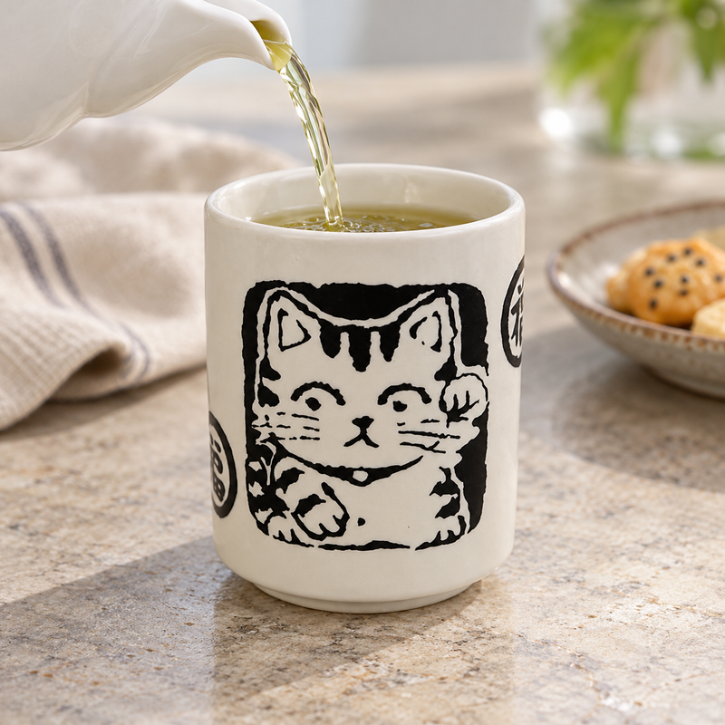 EP20-WC — Pouring tea into the lucky-cat cup